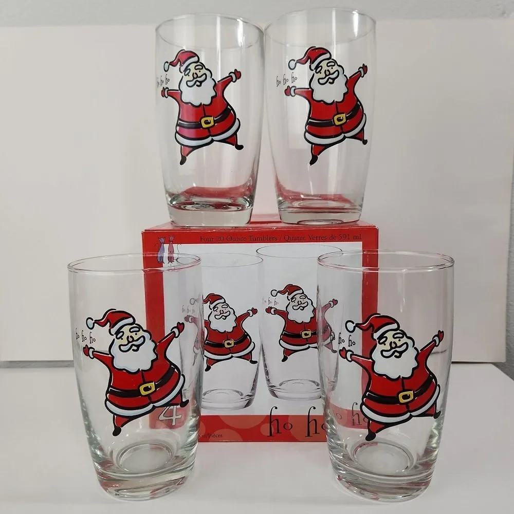 Vintage Gibson Max & Lucy 20oz Tumbler HoHoHo Santa Christmas 4 Drinking Glasses